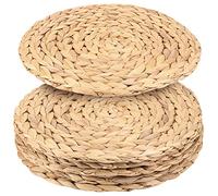 JAPCHET 6 Pack 33cm Water Hyacinth Woven Placemat, Round Natural Wicker Braided Placemats for Dining Table