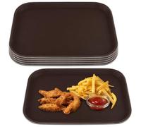 JAPCHET 6PCS 35.5 x 25.5cm Brown Fast Food Tray, Small Plastic Rectangle Serving Tray for Canteens Parties Restaurants