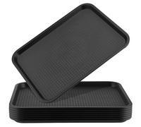 JAPCHET 8 PCS 41.5 x 30.5cm Black Fast Food Tray, 16 x 12 Inch Plastic Lunch Food Service Tray, Rectangular Cafeteria Restaurant Serving Trays for Kitchen
