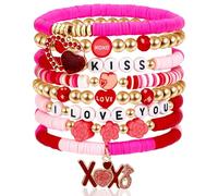 JAPDNK Valentine’s Day Gifts for Her - 8Pcs Love Heart Beaded Bracelets for Women, Cute Stackable Stretch Clay Beads for Girlfriend or Wife