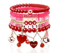 JAPDNK Valentine’s Day Gifts for Her, Love Heart Beaded Bracelets for Women, Cute Stackable Stretch Bracelets for Girlfriend or Wife
