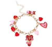 JAPDNK Valentine’s Day Love Heart Bracelet Set for Women, Cute Pink & Red Stackable Stretch Beads, Gifts for Girlfriend or Wife