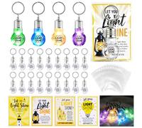 Japior 48Pcs 2026 VBS Decorations Let Your Light Shine Bulb Key Chain | Matching Christian Card, Neon Flashing Keyrings, VBS Crafts,Sunday School Rewards, Trunk or Treat Harvest Festival Giveaways