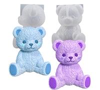 Japleed 2Pcs Bear Silicone Resin Molds - 3D Bear Resin Candle & Soap Molds for Cute Animal Epoxy Resin Casting, Fondant, Chocolate, Cake Decoration DIY Supplies