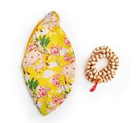 Japmala Gaumukhi Bag with Tulsi Mala Combo Yellow Cow Print Cotton Chanting Bag Jholi and Mala Set Mantra Jap Chanting Storing Spiritual Prayer Meditation Dyan Puja and Gifting