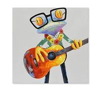 JAPO ART Frog Wall Decor Art Painting - Modern Animal 100% Hand Painted Oil Painting with Stretched Frame Ready to Hang from (24" x 24", Frog & Guitar)