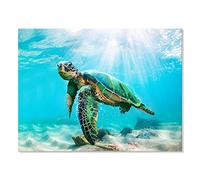 JAPO ART Green Sea Turtle Wall Decor Tropical Canvas Wall Art Prints Hawaii Turtle Picture Gift Florida Sea Life Teal Watercolor Ocean Animal Painting Small Framed Pictures for Bathroom Living Room