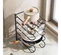 JAQ Pots and Pans Organizer, 13.8 inch Heavy Duty Pot Lids Rack Holder Adjustable Height for Muffin Tins, Baking Sheets, Skillets,Cookware,Bakeware in Cabinets Shelf Countertop Pantry-Black