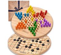 Jaques of London Chinese Checkers Age 3+ & Go Game | Family Wooden Games | Reversible Classic Games | Checkers Board Game with Go Game | Since 1795