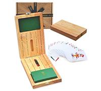 Jaques of London Cribbage Board Set, Traditional Card Game with Playing Cards, Pegs and Folding Hardwood Board