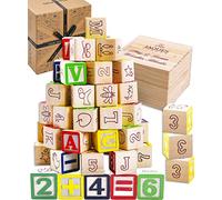 Jaques of London Wooden Alphabet & Number Blocks | Montessori Building Blocks for 1 2 3 Year Olds | Classic Educational Toy in Wooden Storage Box | Since 1795