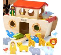Jaques of London Wooden Noah's Ark Toy | Montessori Animal Playset for 1 Year Olds | Christening Gift for Boys & Girls | Baby Learning Toy Since 1795