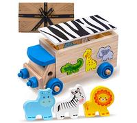 Jaques of London Wooden Shape Sorter for 1 Year Old | Safari Bus Animal Wooden Toys for 1 2 3 Year Olds | Toddler Toy | Since 1795