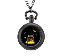 Jar Fireflies Vintage Pocket Watch Alloy Pendant Watches Necklace Gift for Men Women Black-Style