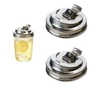 Jar Lids, 2PCS 3.39Inch 304 Stainless Steel Airtight Pour Spout Lids with Silicone Seal for Food Storage, Canning, Drinking, Camping, Picnic