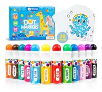 Jar Melo Washable Dot Markers for Toddlers 1-3, 12 Colors Dot Paints with 108 PDF & 20 Activity Papers, Non-Toxic Bingo Pens for Toddlers 2-4, Kids Arts and Crafts Supplies