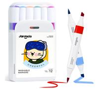 Jar Melo12 Colors Washable Dual Tip Markers (Chisel and Brush Tip)
