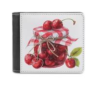 Jar of Cherry Jam Soft PU Leather Bifold Wallet, Coin Purse Credit Pass Case, Durable Card-Holder Slim Billfold for Men Woman Money Storage