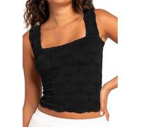 Jar of Love Womens Tank Top Square Neck Wide Strap Crop Tops Flower Going Out Tops Slim Fit Lettuce Trim Summer Cami Tops