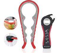 Jar Opener, 5 in 1 Multi Function Can Opener Bottle Opener Kit with Silicone Handle Easy to Use for Children, Elderly and Arthritis Sufferers (Apple Red）