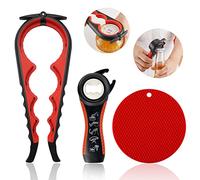 Jar Opener for Weak Hands, Easy Twist Jar Opener For Seniors with Arthritis, 5 in 1 Multi Function Bottle Opener Lid Opener For Arthritic Hands with Non Slip Rubber Jar Gripper Pad(3-piece set, Red)