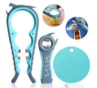 Jar Opener for Weak Hands, Seniors with Arthritis, 5 in 1 Multi Function Bottle Opener Lid Opener for Arthritic Hands with Non Slip Rubber (Blue)