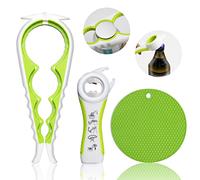 Jar Opener for Weak Hands, Seniors with Arthritis, 5 in 1 Multi Function Bottle Opener Lid Opener For Arthritic Hands with Non Slip Rubber Jar opener Gripper Pad(green)
