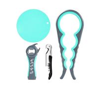 Jar Opener Set - 4 Pack for Weak Hands 5-in-1 Jar Bottle Openers for Seniors with Arthritis, 4-in-1 Jar Opener + Non Slip Lid Opener Gripper Pad & Cork Screw