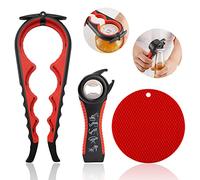 Jar Opener Set, 5 in 1 Multi Function Can Opener Bottle Opener Kit with Silicone Handle Easy to Use, The Jar Opener For women, Seniors, Arthritis Or Rheumatoid Hands Sufferers (4-piece set, Red)