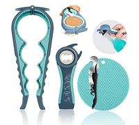 Jar Opener Set, 5 in 1 Multifunction Jar Bottle Wine Opener Non Slip Jar Gripper - Pad Rubber Jar Can Lid Opener, The Jar Opener For Seniors With Arthritis, Weak Or Rheumatoid Hands (BLUE)