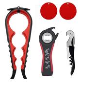 Jar Opener Set - 5-Pack Multi-Purpose Can Openers, Kitchen Tools for Hand Weakness, Elderly and Arthritis Patients - Open Lids, Pull Tabs and Corks + Non-Slip Silicone Pad Beer Bottle Opener (Red)