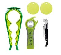 Jar Opener Set - 5-Pack Multi-Purpose Can Openers, Kitchen Tools for Hand Weakness, Elderly and Arthritis Patients, Cork, Beer Bottle Opener Non-Slip Heat Insulation Silicone Mat(Green and Yellow)