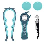 Jar Opener Set - 5-Pack Multi-Purpose Can Openers, Kitchen Tools for Hand Weakness, Elderly and Arthritis Patients, Cork, Beer Bottle Opener Non-Slip Heat Insulation Silicone Mat(Gray Blue)