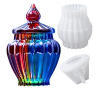Jar Resin Molds Silicone, 5.8" Striped Wave Jars Silicone Molds with Lid