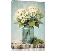 Jar with Hydrangea Floral Bouquet Farmhouse Metal Tin Sign Spring Flowers Wall Decor Funny Decoration for Home Kitchen Bar Garage Vintage Retro Poster Plaque Tin Signs 8x12 Inch