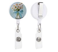 Jar with White Daisies Retractable Badge Holder Reel Clip ID Card Holder for Doctor Nurse Student Office Worker