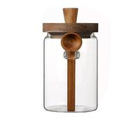 Jar with Wooden Lid & Spoon, 400ml/600ml/750ml Glass Canister, Airtight Kitchen Organiser for Coffee Beans, Tea, Salt, Sugar, Spices, Grains(750ml)