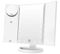 JARAGAR Makeup Mirror with Light, Trifold Vanity Mirror 1x/2x/3x/10x Magnifying Mirror with LED Lights Touch Screen 180 Degree Adjustable Rotation Dual Power Supply Mode