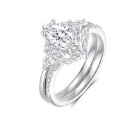 Jaransheti Moissanite Engagement Rings Set for Women 1ct Marquise Cut Ring Glod Plated White 18K Sterling Silver S925 Vintage Petals Leaves Ring Women Jewelry Gift, gemstone, Moissanite