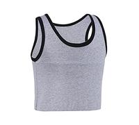 JARAZIN Women Tomboy Lesbian Pull On Closure Elastic Band Chest Binder Strap Short Pullover Tank Top Vest - Grey - L