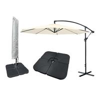 Jarder Libra Garden Parasol Set Cantilever Umbrella, 4-Piece Base and Waterproof Cover (3m Parasol, Cream)