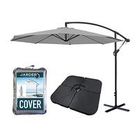 Jarder Libra Garden Parasol Set Cantilever Umbrella, 4-Piece Base and Waterproof Cover (3m Parasol, Grey)