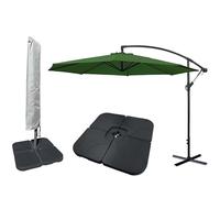 Jarder Libra Garden Parasol Set Cantilever Umbrella, 4-Piece Base and Waterproof Cover (3m Parasol, Green)