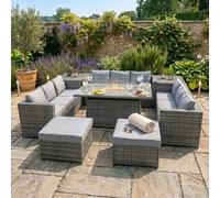 Jardi 11 Seater Rattan Furniture Set With Firepit - Grey