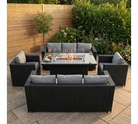 Jardi 8 Seater Rattan Furniture Set With Firepit - Black