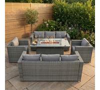 Jardi 8 Seater Rattan Furniture Set With Firepit - Grey