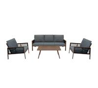 MonsterShop Garden Aluminium 5 Seat Furniture Sofa Set Rattan Alternative Wood Effect 4 Piece
