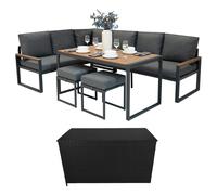 Jardi Aluminium Corner Sofa Set With Black Rattan Storage Box - Wood Effect