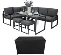 Jardi Aluminium Sofa Set & Black Rattan Storage Box Grey -