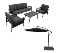 Jardi Anthracite 4 Piece Sofa Set With Black Parasol & Base